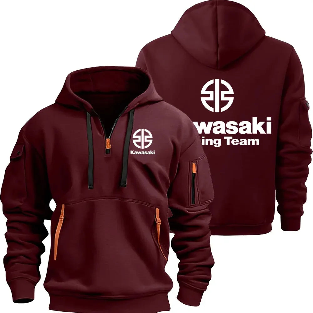 Kawasaki Logo Motorcycle Racing Team Men Half Zipper Hoodie Spring Autumn Male Sweatshirt 2025 New Sport Pullover Clothes.