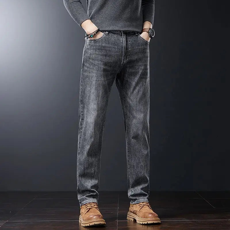 2025 Casual Jeans Young Men's Korean Style Business Straight Jeans Stretch Denim Pants Trousers Slim Fit Classic Cowboys Jeans.