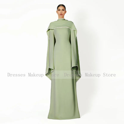 Elegantes Hochzeitskleid, schwarz, A-Linie, Perlen, lange Ärmel, O-Ausschnitt, Abendkleider, langer Schal, saudi-arabisches formelles Abendkleid