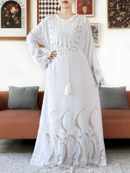 2025Fashion Dubai Diamond Muslim Women Modest Dress Elegant Arabic Femme Hijab Long Sleeve Chiffon Abaya Islamic Turkey Clothing.