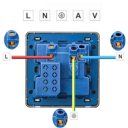 Große Neigungssteckdose im nordischen Stil, grau, 13 A, elektrische Schaltersteckdose nach britischem Standard, universelle Wand-Doppelsteckdose mit USB-Anschluss 2,1 A.