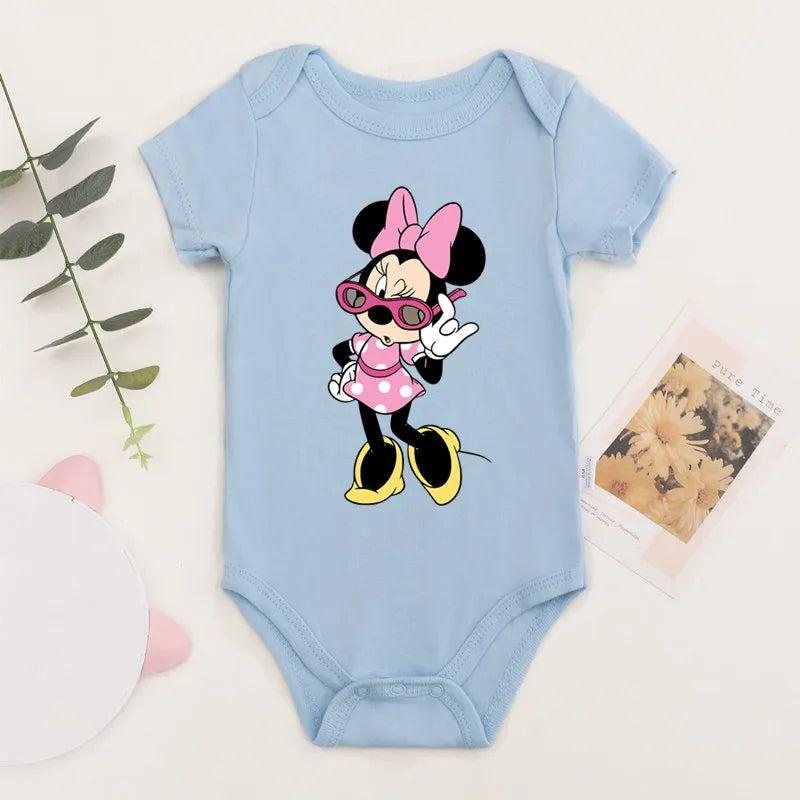 Niedliche Leopard Minnie Maus Disney Newbron Bodys Baby Kleidung Sommer Kurzarm Baumwolle Minnie Kawaii Stram pler Overall.