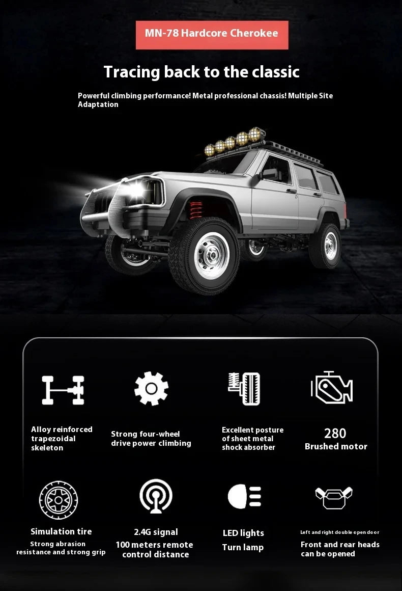 1:12 MN78 4WD Off-Road RC Car 2.4G Full Scale MN Model Cars RTR Version 280 Motor Real Proportional Copy Toy Remote Control Car.