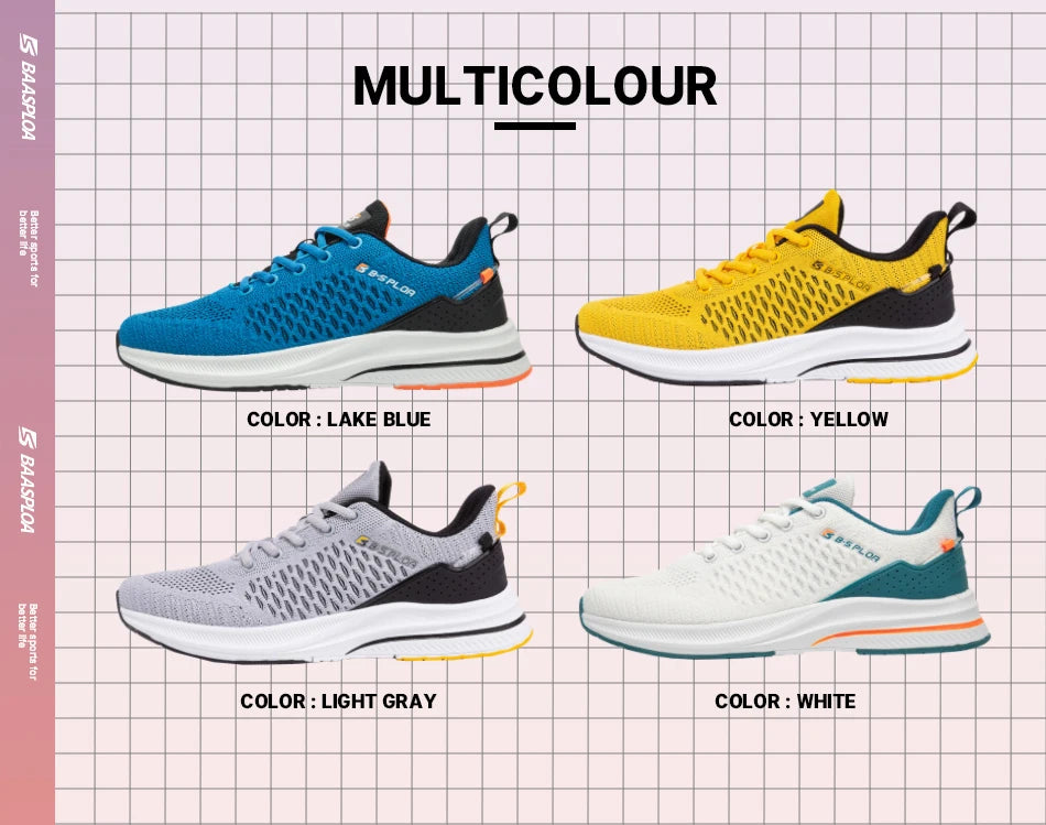 Baasploa Men's Running Shoes New Fashion Lightweight Mesh Breathable Walking Shoes Male Outdoor Casual Lace-Up Sports Shoes.