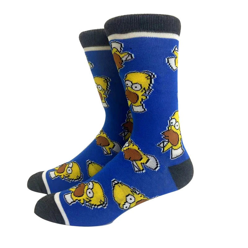 New 1 Pair The Simpsons Harajuku Women Men Socks Cartoon Personality Skateboard Socks Anime Middle Tube Cotton Unisex Socks