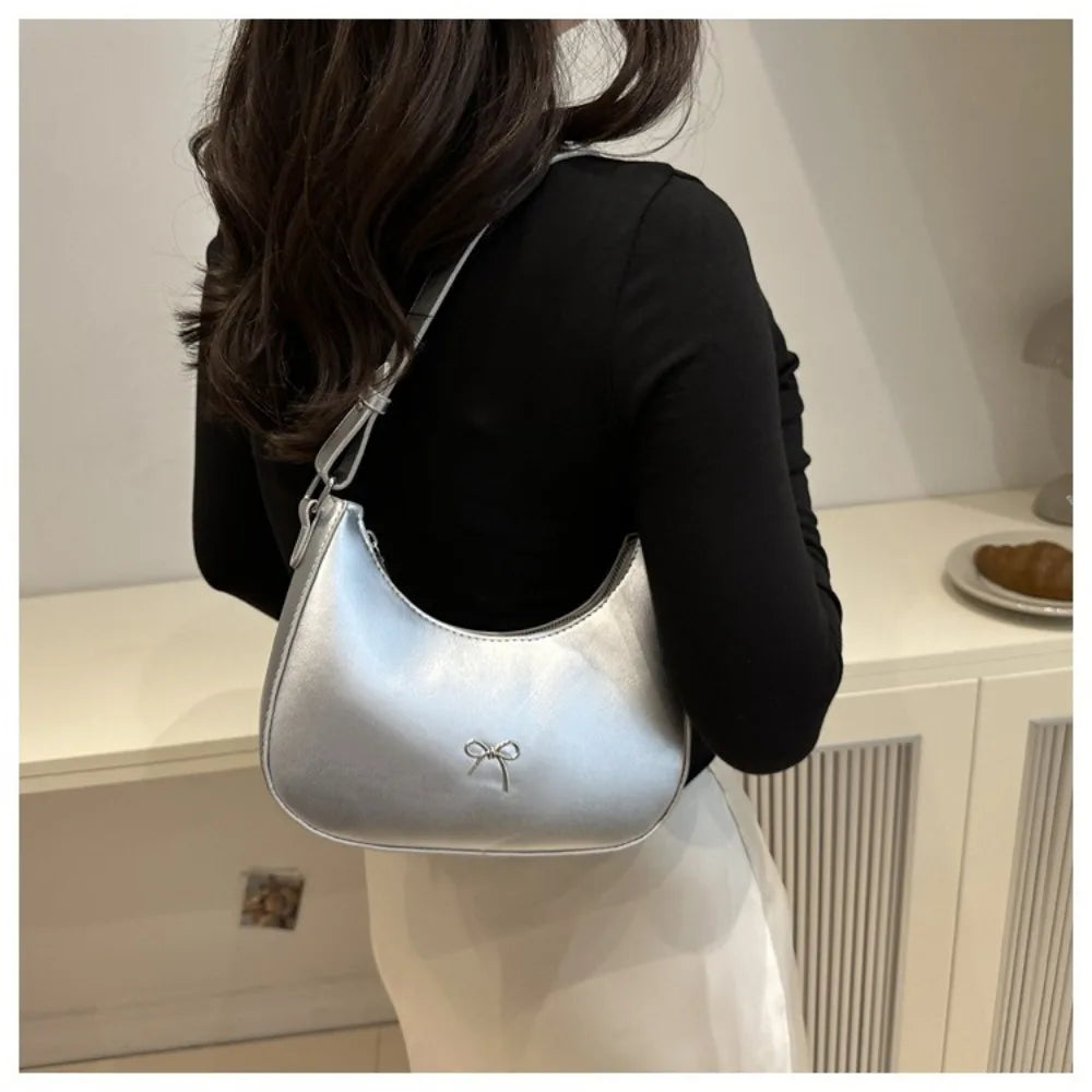 Bowknot Armpit Bag Korean Underarm Bag Luxury PU Leather Y2K Handbag Girls Shoulder Bag.