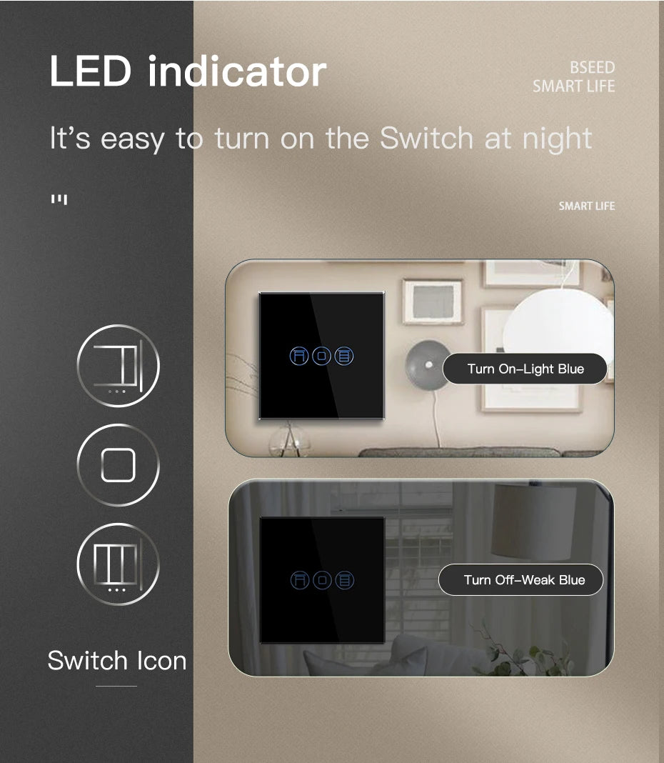 BSEED Wifi Shutter Schalter APP Control Led Smart Blind Serie Weiß Glas Panel Unterstützung Tuya Google Smart Leben Rollladen.