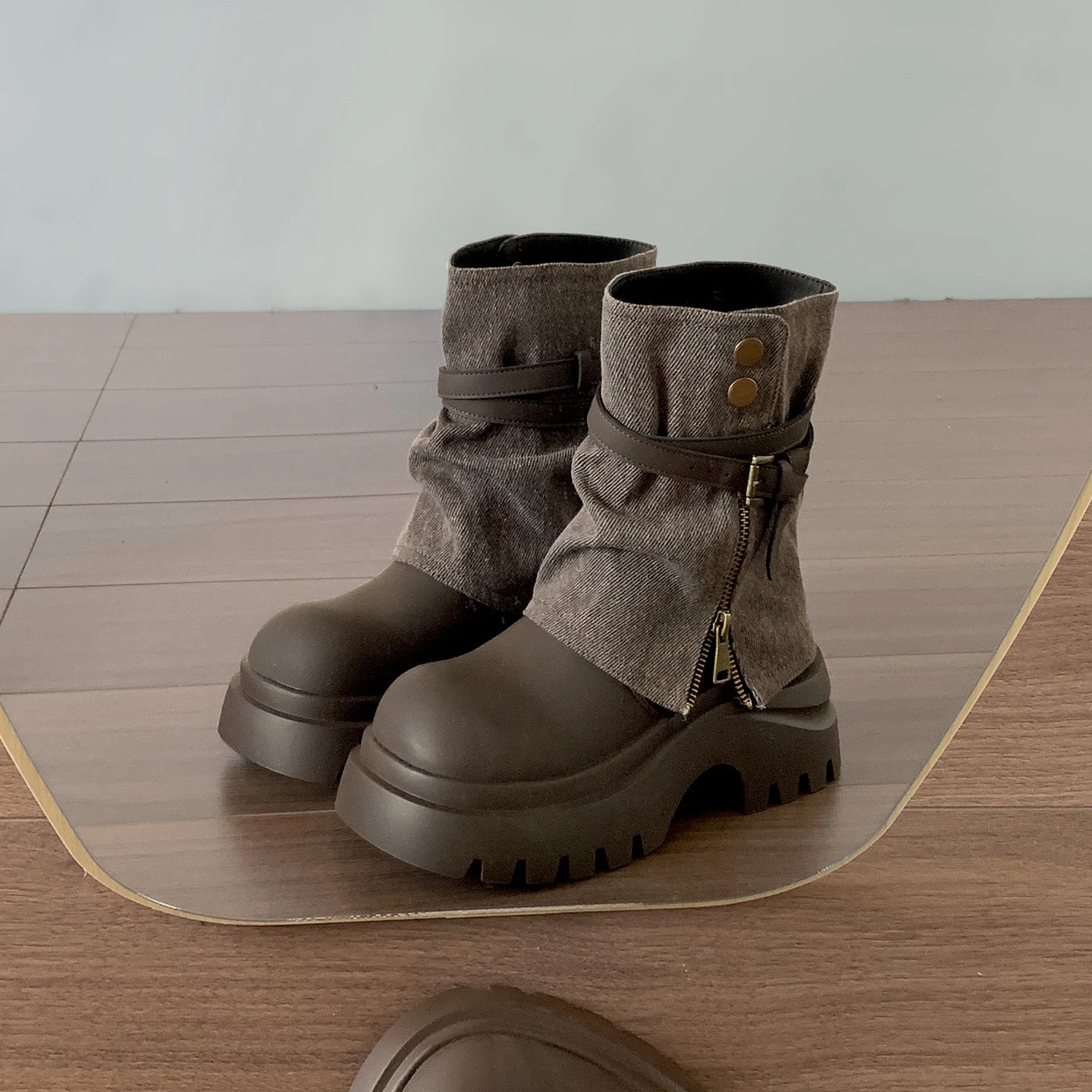 Winter Punk Style Women Ankle Boots Fashion Belt Buckle Shoes Ladies Concise Chunky Platform Heel Short Booties Zapatos De Mujer