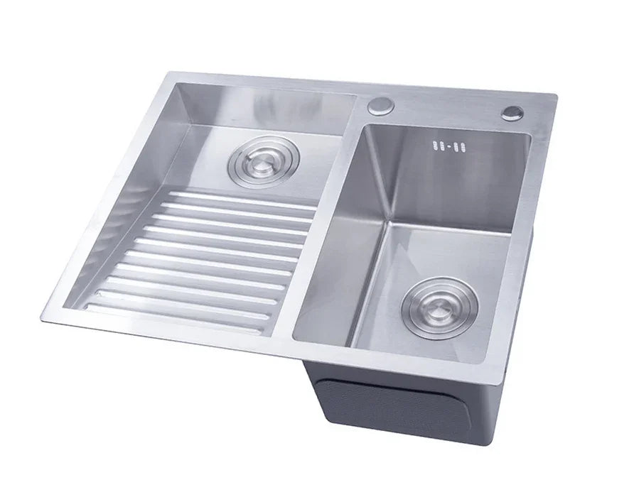 304 Stainless Steel Manual Kitchen Sink Single Bowl Above Counter Or Undermount Set WitWashboard Dispensor Dainer 60x48cm