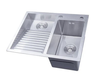 304 Stainless Steel Manual Kitchen Sink Single Bowl Above Counter Or Undermount Set WitWashboard Dispensor Dainer 60x48cm