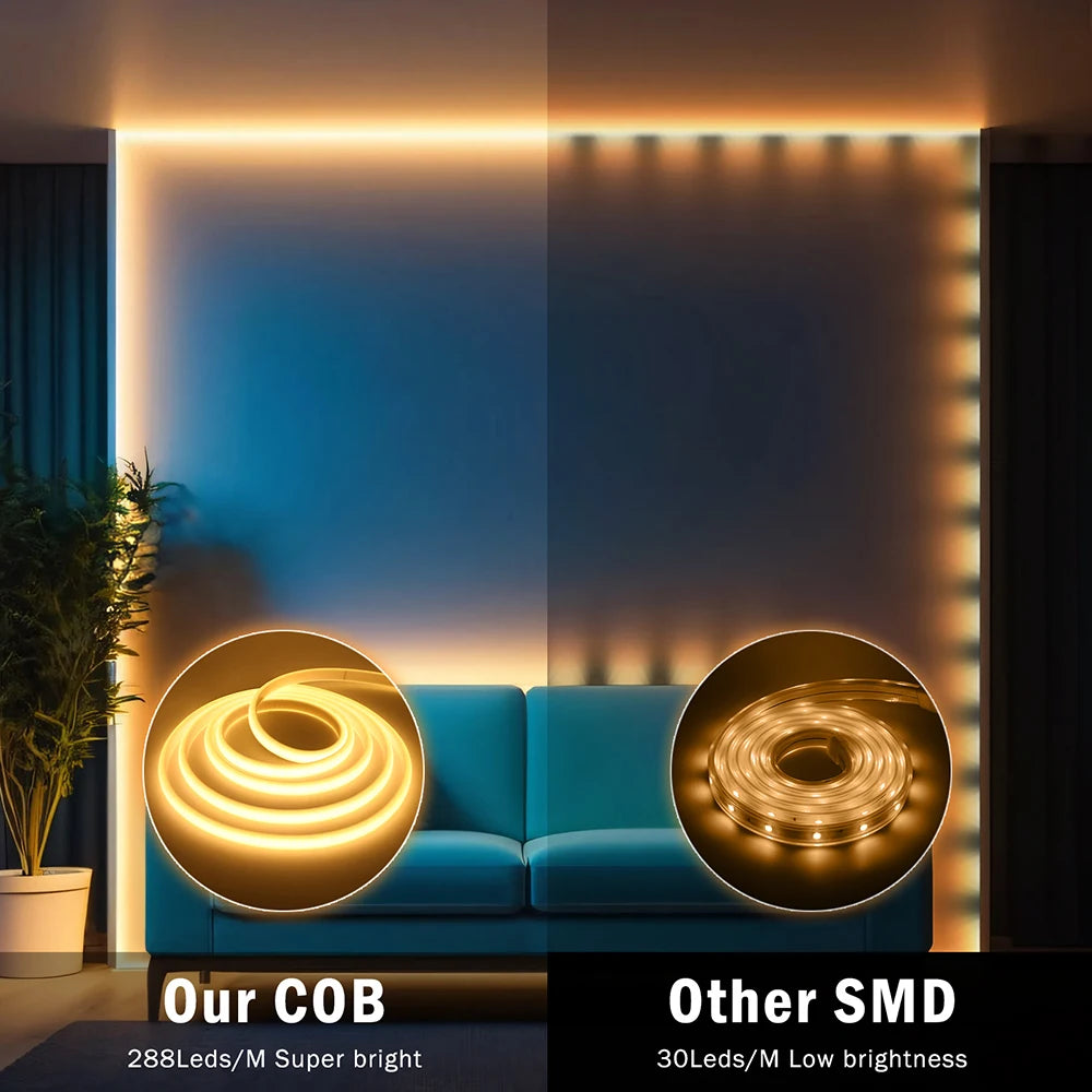 220V Dimmable COB LED Neon Strip Light Dimmer Switch Plug Kit Waterproof 288 LED Flex Tube Lamp Hight Bright Warm/Natural White.