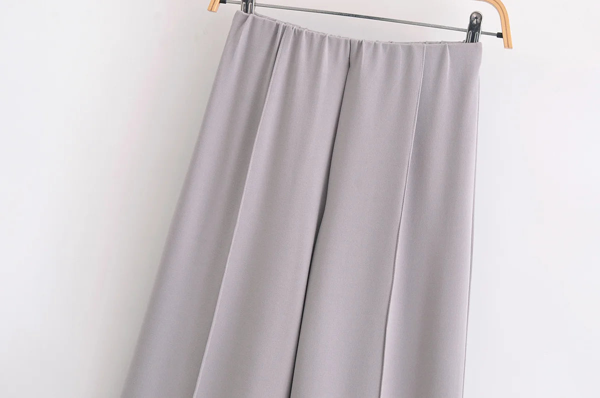 HH Women's 2-Piece Set Fashion Slimming Double-Sided Fabric Round Neck Long-Sleeve Top+Elegant Stretch Casual Wide Leg Pants.