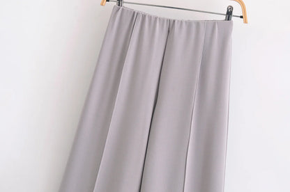 HH Women's 2-Piece Set Fashion Slimming Double-Sided Fabric Round Neck Long-Sleeve Top+Elegant Stretch Casual Wide Leg Pants.