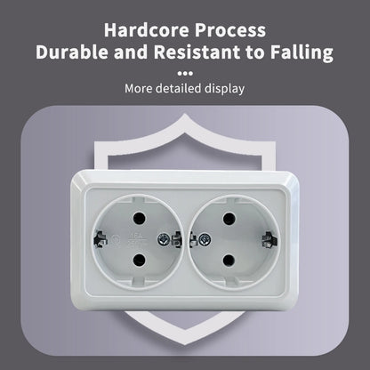 WESA Weiße Wandoberfläche, 2-Steckdosen, EU-Außensteckdosen mit Erdungssteckdose, flammhemmende Farbe aus Kunststoff.