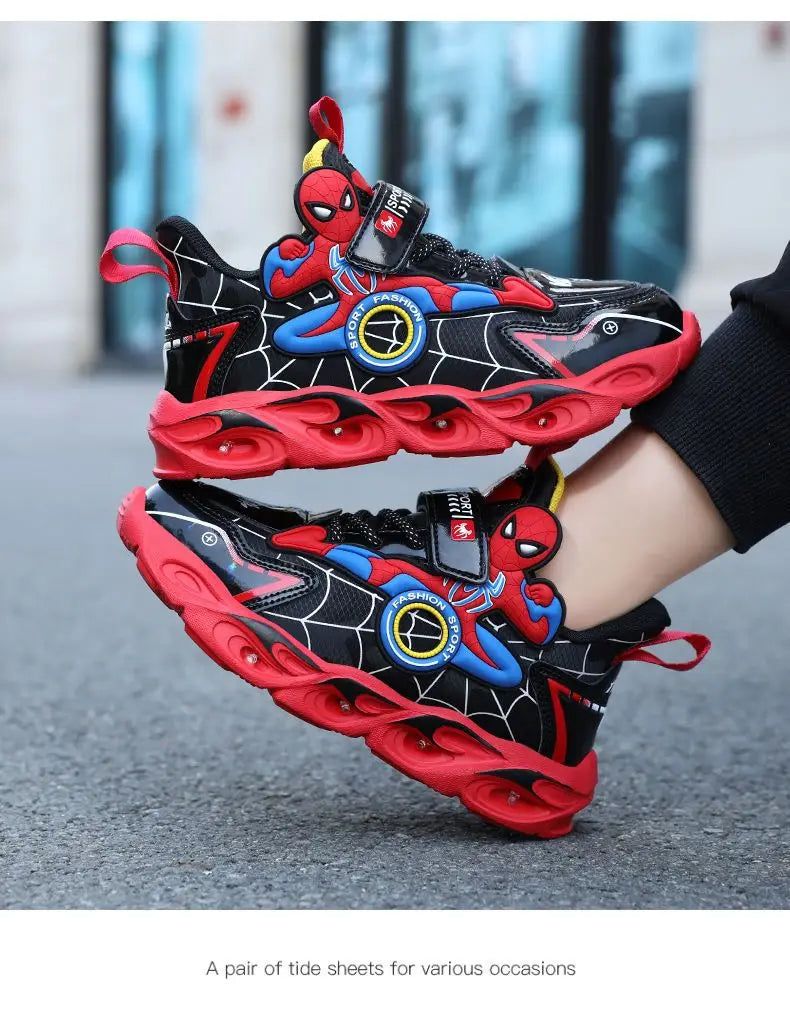 Disney Boys Shoes LED Lights Cartoon Autumn Children's Sports Shoes Leather Non-slip Children's Running Shoes Sneaker Size 25-35.