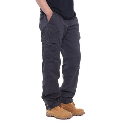 2025 Men's Casual Elastic Waist Plus Size Cargo Pants Multiple Pockets Loose Fit Trousers For Construction Site.