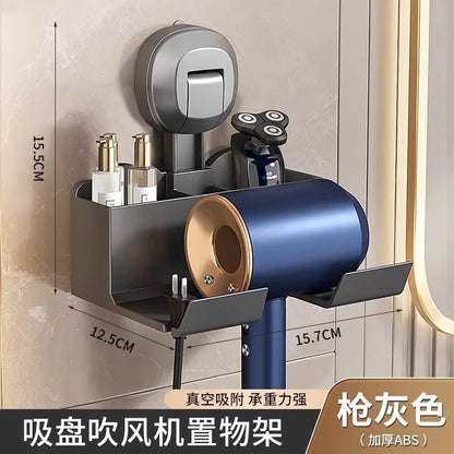 Halterung für Haartrockner, Aufbewahrungsregal mit Saugnapf, ohne Stanztoilette, Aufbewahrungsregal für das Badezimmer, Aufhänger für Haartrockner