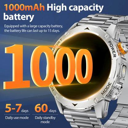 LIGE 2025 New 1000mah Smart Watch Men AMOLED HD Display Sport Fitness LED Flashlight Bluetooth Call Smartwatch For HUAWEI XIAOMI.