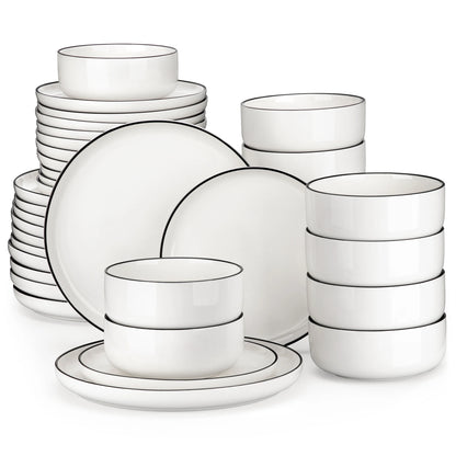 MALACASA 18/36-Piece Ceramic Plate Porcelain Dinnerware Set with 6/12 Pcs Dinner/Dessert Plates,Bowl Tableware Set for 6/12.
