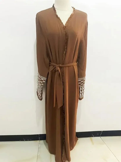 Autumn New Ramadan Open Embroidery Tassel Pink Kimono Abaya Dubai Luxury Muslim Islam Kaftan Dress Abayas Women Kebaya Caftan
