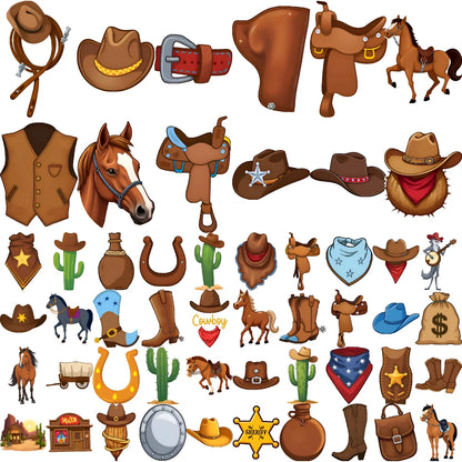 63 Stück Western Cowboy Temporäre Tattoos Wasserdicht Langlebig Körper Arm Fake Tattoo Einweg Tattoo Aufkleber für Männer Frauen.