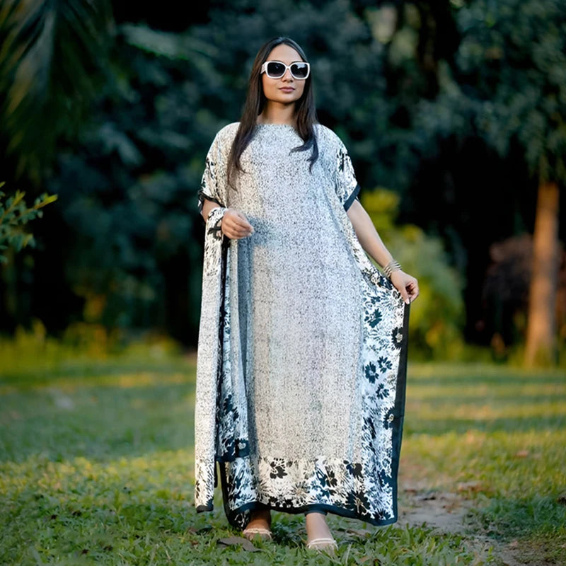 New Malaysian Muslim Print Dress Women Loose Arabic Long Maxi Dress Summer Sunscreen Cool Abaya Beach Hijab Dress Plus Size.