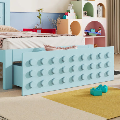 Jugendbett mit kreativem Blockdesign, Gestell aus Massivholz mit Gitterrost, mit Stauraum unter dem Bett, ohne Matratze