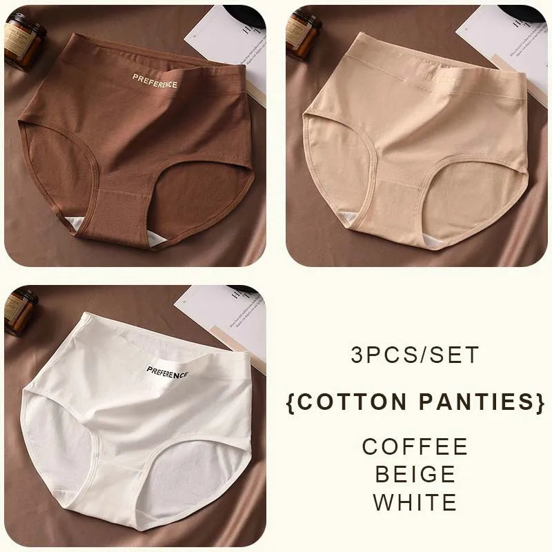 FallSweet 3PCS Seamless Women High Waist Briefs Panties Breathable Cotton Underwear Female Sexy Underpants Large Size Lingerie