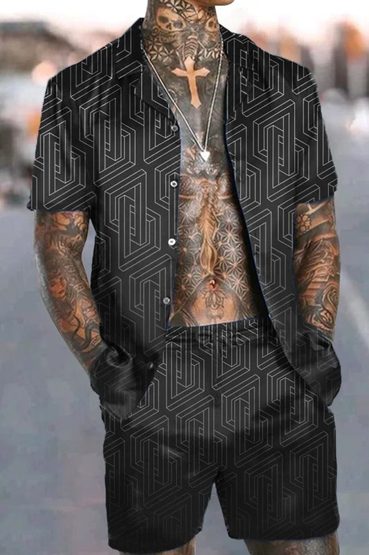 Fashion Men Sets Print Lapel 3D print Short Sleeve Casual Shirt Beach Shorts Oversized 2Pcs set Vacation Hawaiian Man Suits.