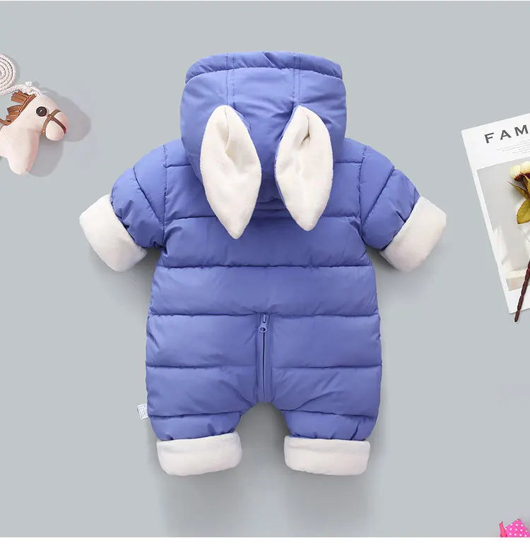 Winter Neue Baby Strampler Jungen Mädchen Patchwork Dicke Plus Samt Overalls Winddicht Mit Kapuze Overalls Schneeanzug Ein Stück Body