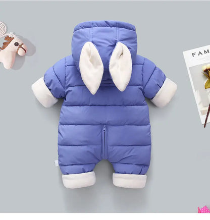 Winter Neue Baby Strampler Jungen Mädchen Patchwork Dicke Plus Samt Overalls Winddicht Mit Kapuze Overalls Schneeanzug Ein Stück Body