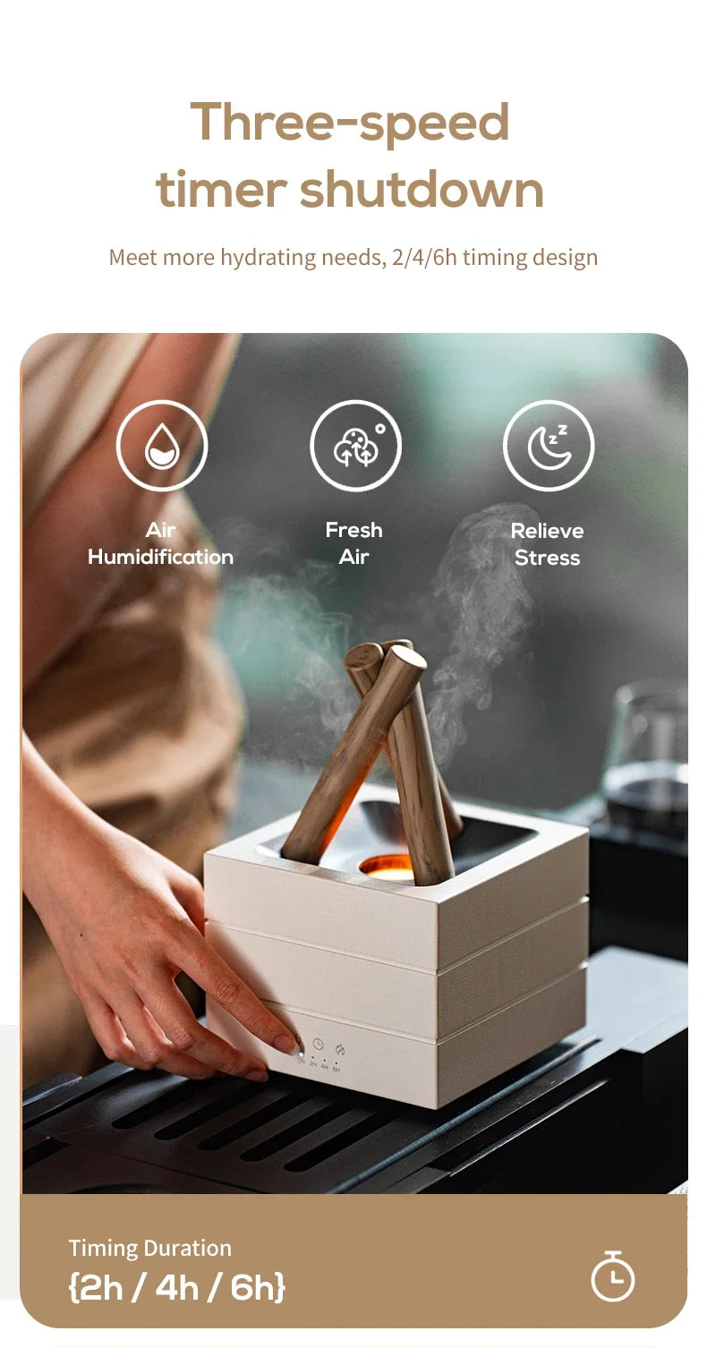 280ml Flame Aroma Diffuser USB Air Humidifier Colorful Atmosphere Light and Remote Control Bonfire Essential Oil Aroma Diffuser.
