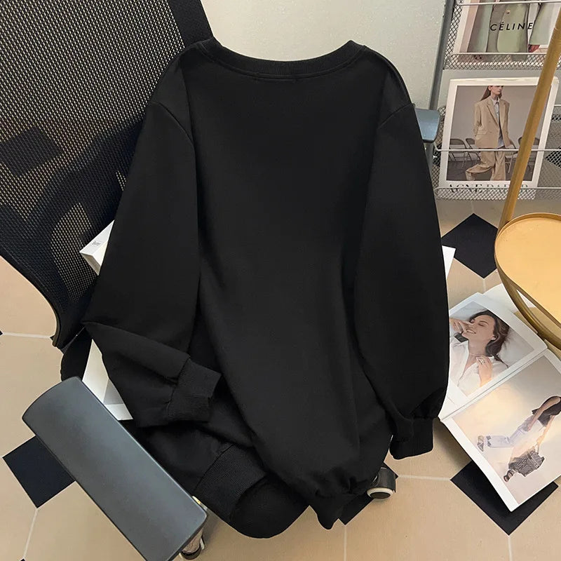 175kg plus size Damen büste Frühling Herbst loses Sweatshirt bedrucktes Buchstaben oberteil schwarz weiß 6xl 7xl 8xl 9xl 10xl 11xl.