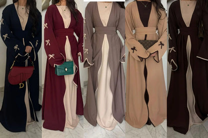 Eid Bow Abaya Women Cardigan Dress Muslim Party Caftan Robe Jalabiya Morocco Dubai Kaftan Islam Vestidos Largos Ramadan 2025