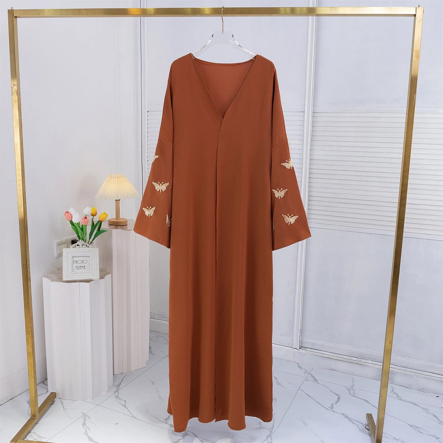 Butterfly Embroidery Open Front Abaya Women Long Sleeve Maxi Length Dress Muslim Abayas Kaftans Women Jilbabs Women's Clothing.