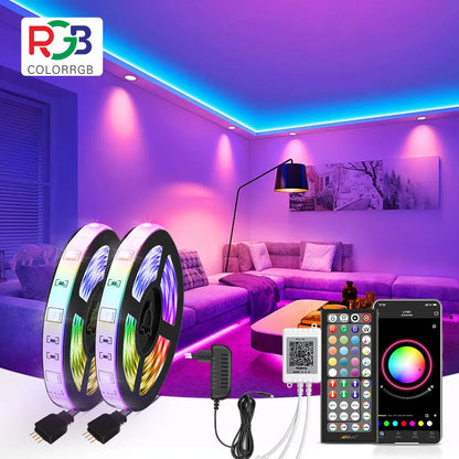 LED-Streifenlicht RGB 5050, Musiksynchronisierung, Farbwechsel, empfindlich, integriertes Mikrofon, App-gesteuerte LED-Leuchten, 5 m, 10 m, 15 m, DC12 V, flexibel.