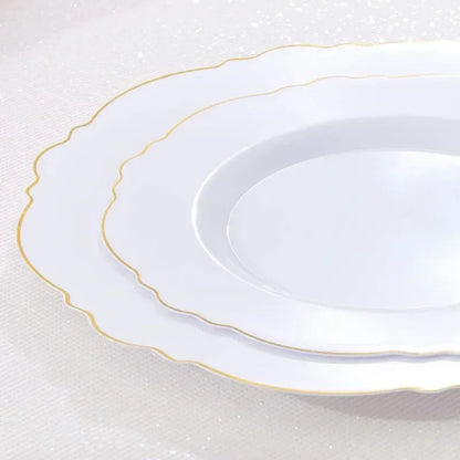 50/20pcs Gold Plastic Party Plates Dinner Plates Salad/Dessert and Combo Heavy Plastic Duty Plates for Wedding Parties.