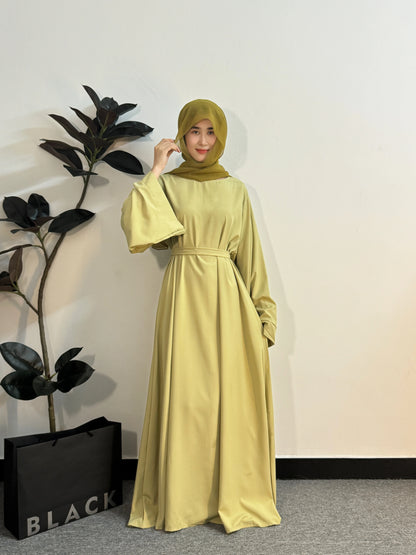 Muslim Abaya Women Kaftan Long Maxi Prayer Dress with Belt Full Sleeve.
