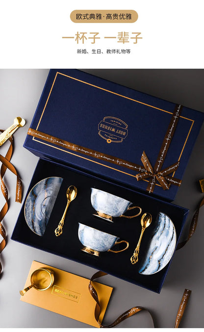 Retro Imperial European Coffee Cup Set Porcelain Tea Sets Luxury Gift Bone China Ceramic Cafe Wedding Decoration Drinkware.