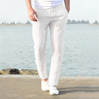 Men's Cotton Linen Pants Male Autumn New Breathable Solid Color Linen Trousers Fitness Streetwear S-3XL.