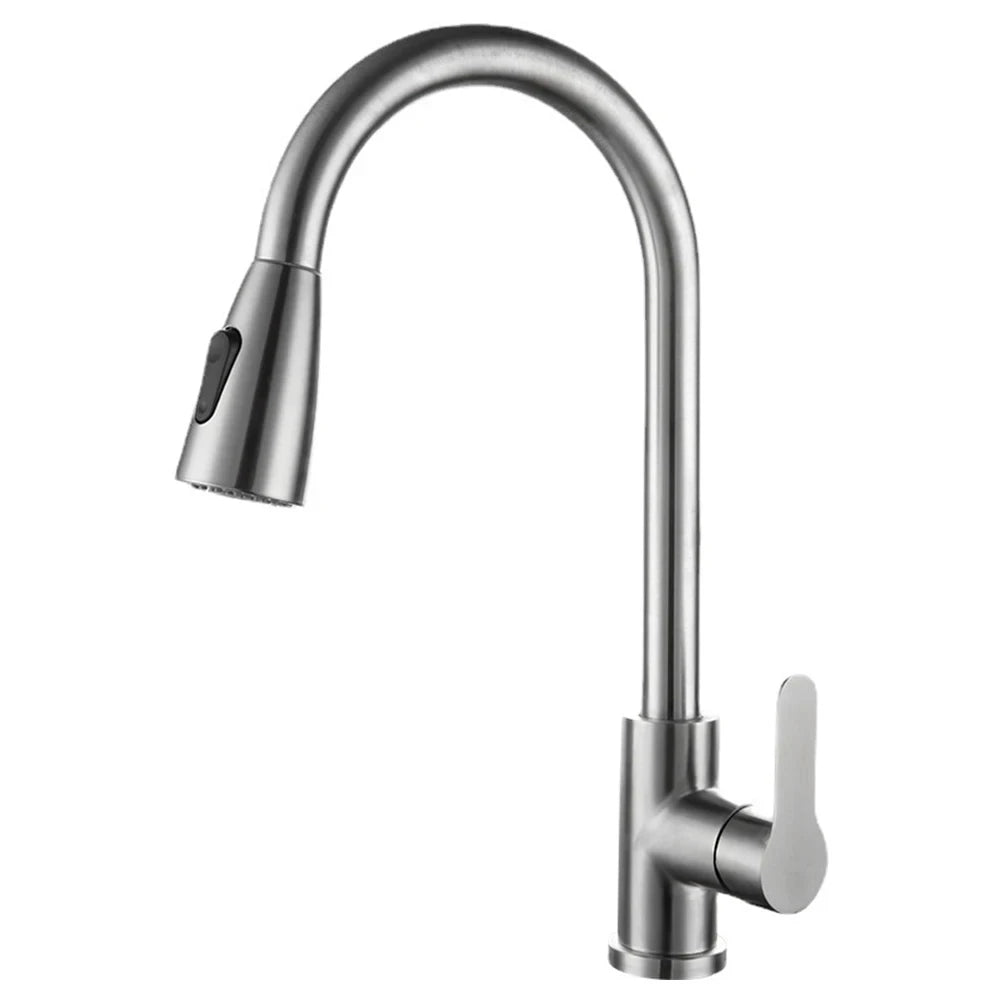 Kitchen Faucets Brushed Nickel Pull Out Kitchen Sink Water Tap Deck Mounted Mixer Stream Sprayer Head Hot Cold Taps Sliver