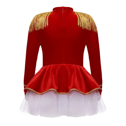 Kinder Mädchen Halloween Weihnachten Karneval Zirkus Zirkusdirektor Cosplay Performance Kostüm Langarm Mesh Trikot Tutu Kleid.