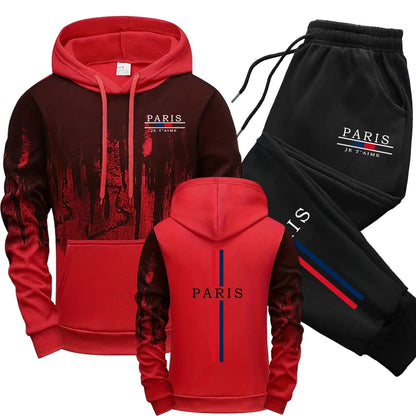 Paris Fashion Tracksuit Hooded Sweatshirt Sweatpants City Vibe Hoodies 2 Piece Set Autumn Winter Men's Daily Casual Sport Outfit.