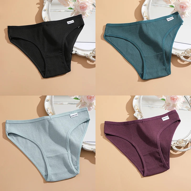 FINETOO 4Pcs/Set M-4XL Cotton Panties Female Underpants Sexy Panties for Women Briefs Underwear Plus Size Pantys Lingerie.