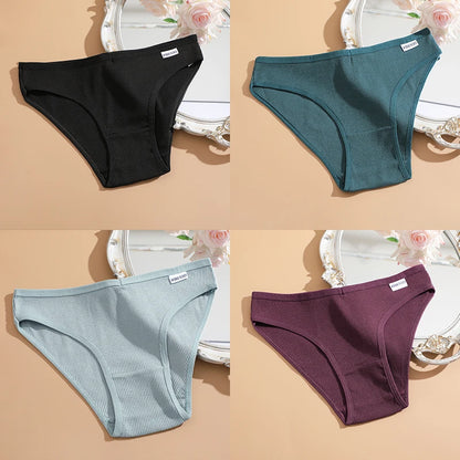 FINETOO 4Pcs/Set M-4XL Cotton Panties Female Underpants Sexy Panties for Women Briefs Underwear Plus Size Pantys Lingerie.