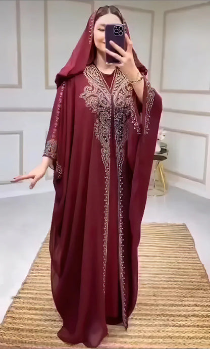 Eid Muslim Dress for Women Hooded Abaya 2 Piece Set Diamond Jalabiya Morocco Party Dresses Dubai Abayas Kaftan Vestido Long Robe