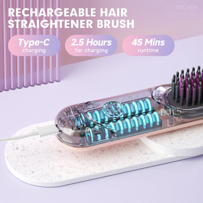 ENCHEN 2in1 Hair Straightener Brush Professional Electric Hair Stuff 200 Million Negative Ions Electric Brushes Hair Tools H100.