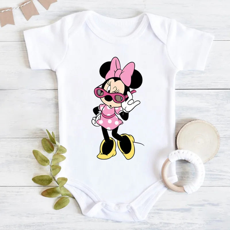Niedliche Leopard Minnie Maus Disney Newbron Bodys Baby Kleidung Sommer Kurzarm Baumwolle Minnie Kawaii Stram pler Overall