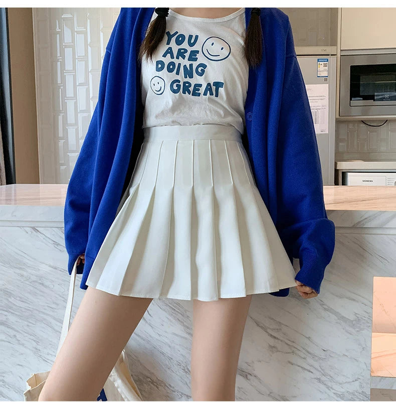 Zjaiss White Women Plus Size Pleated Skirts Summer High Waist Zipper Girls Dancing JK Black Fashion Student A Line Mini Skirts.