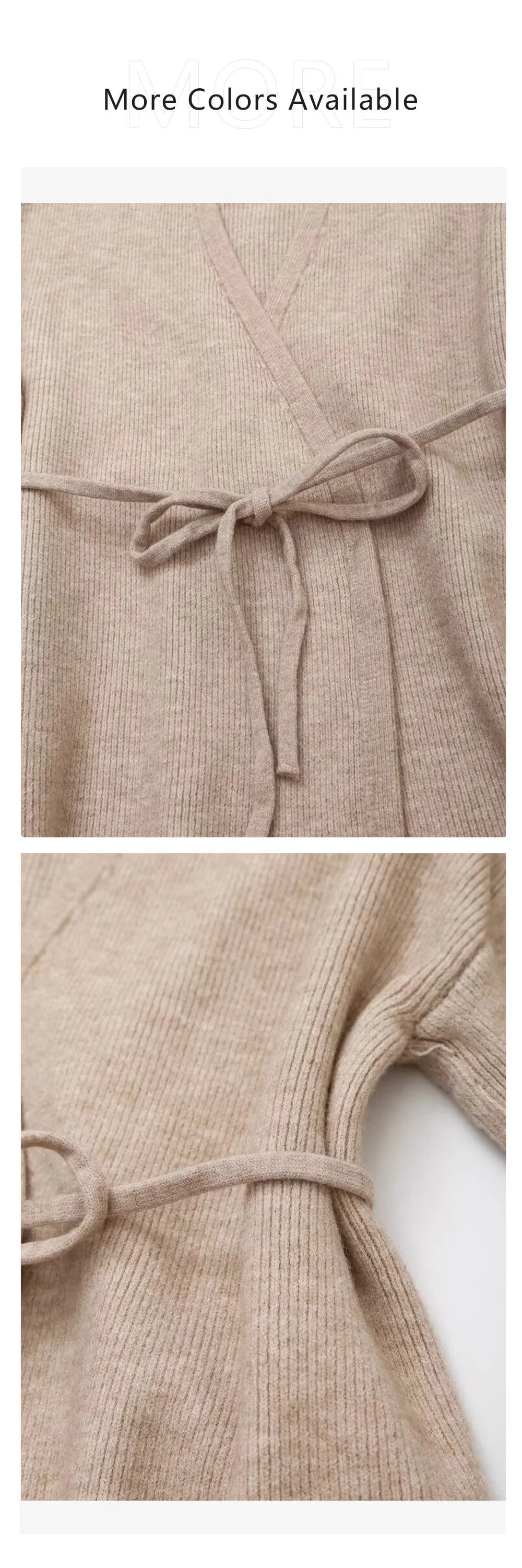 2024 autumn new women's clothing style fashionable European and American style knitted lace up cardigan top and pants set.